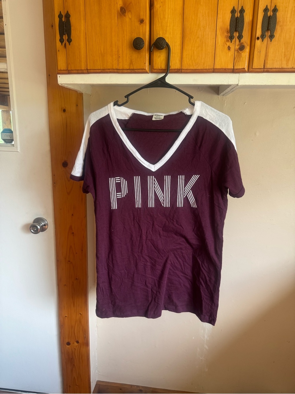 PINK Victoria's Secret Burgundy Tee with White Trim